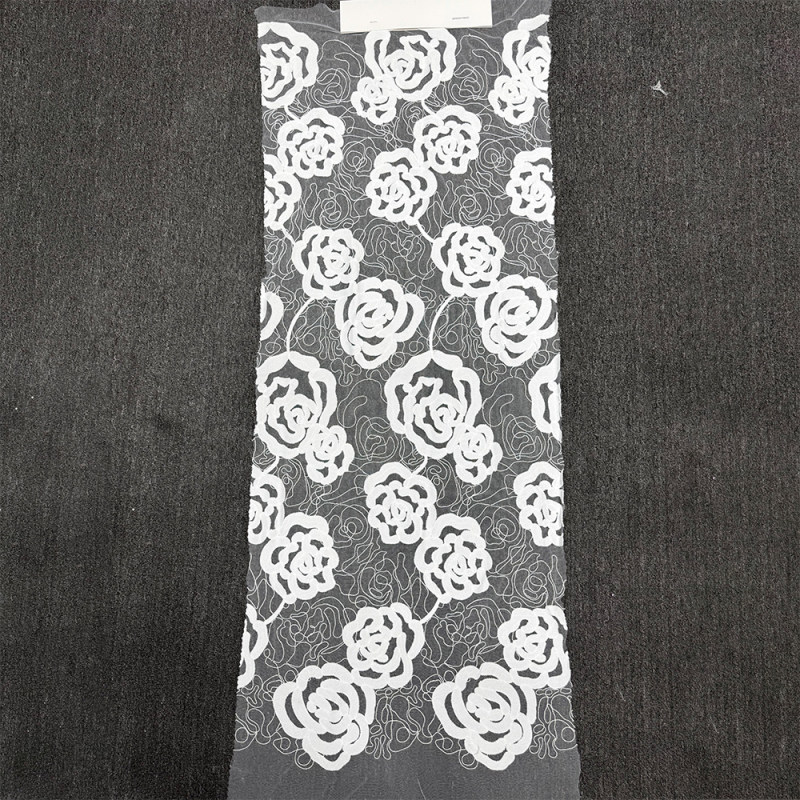 GCW-ASC100323 | Bold Ribbon Embroidered Rose Tulle Lace | 3D Abstract Floral Bridal Fabric